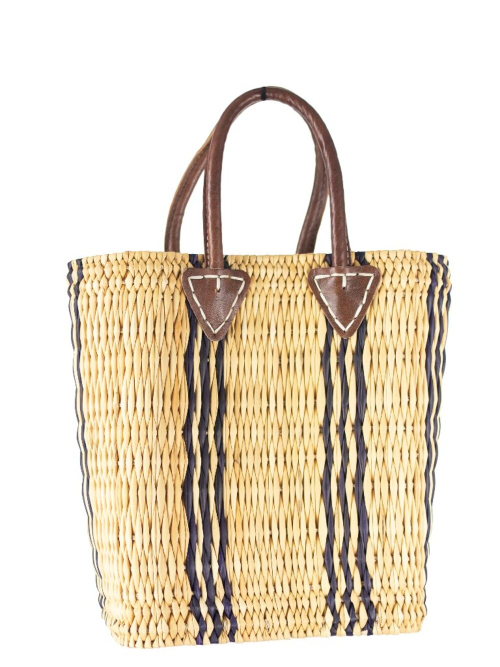 Woven Straw Tote Bag | Natural | Brown Leather Handles